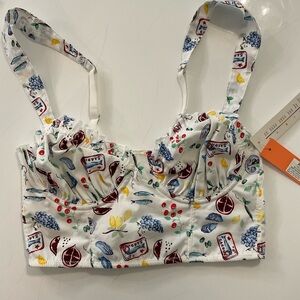 Colsie White Cotton Bralette Top with Colorful Print Size XS